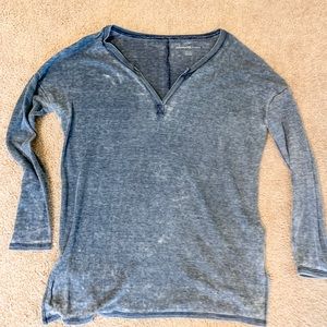 American Eagle Waffle Long Sleeve Distressed Shirt